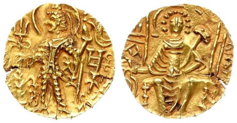 India Kushan Empire 1 Dinar Shaka I. Circa AD 325-345. AV Dinar. Uncertain mint....