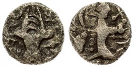 India Post-Kushan 1 Dinar 5th century AD Kidarite Successors. Jayratava. 5th century AD.Ag ‘Dinar’ Possible local issue. Abstract Kushan style king st...