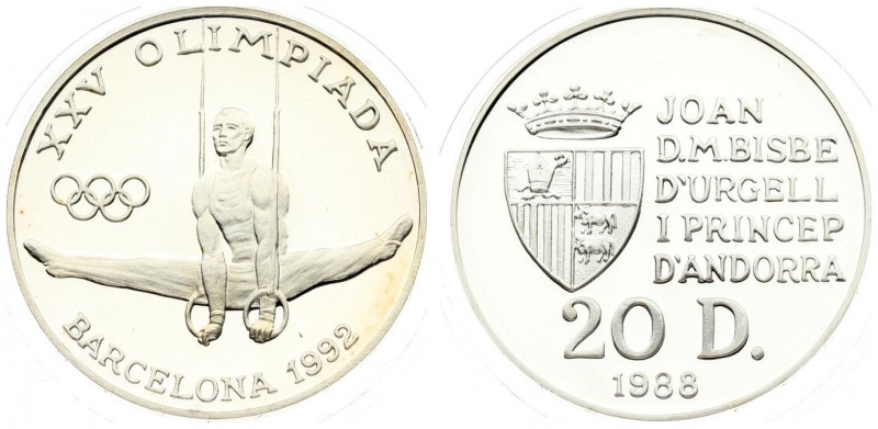 Andorra 20 Diners 1988 1992 Summer Olympics. Averse: Crowned arms to left of fiv...