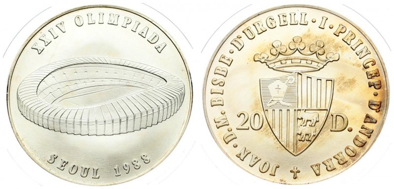 Andorra 20 Diners 1988 1988 Summer Olympics. Averse: Crowned arms. Reverse: Cham...