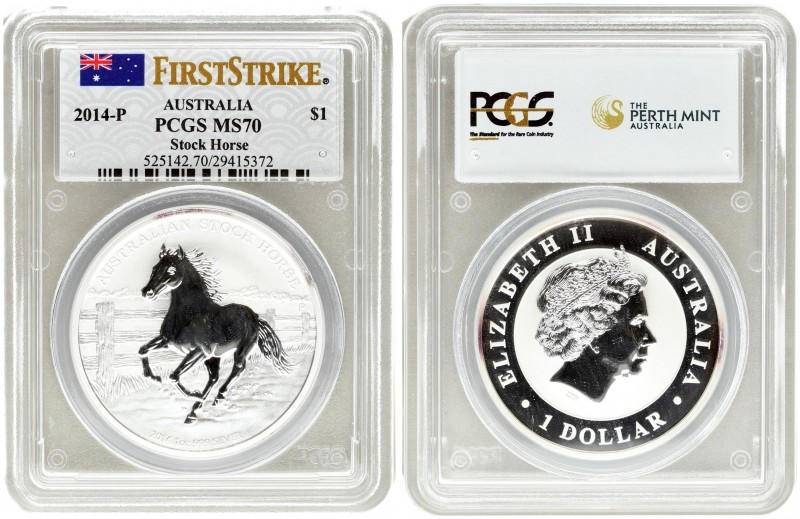 Australia 1 Dollar 2014 P Stock Horse. Averse: 4th portrait of Queen Elizabeth I...
