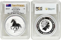 Australia 1 Dollar 2014 P Stock Horse. Averse: 4th portrait of Queen Elizabeth II facing right wearing the Girls of Great Britain and Ireland Tiara. L...