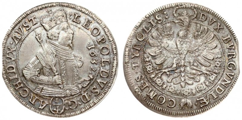 Austria 1/4 Thaler 1632 Leopold I(1623-1630). Averse: Crowned 1/2-length figure ...