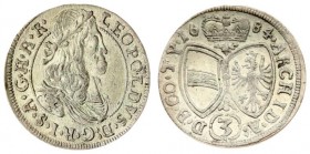 Austria 3 Kreuzer 1684 Hall. Leopold I (1658-1705). Averse:Laureate armored and draped bust right. Reverse: Crowned coat of arms over value number. Si...