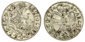 Austria 3 Kreuzer 1689 Hall. Leopold I (1658-1705). Averse:Laureate armored and draped bust right. Reverse: Crowned coat of arms over value number. Si...