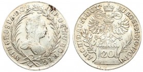 Austria 20 Kreuzer 1761 X Maria Theresa(1740-1780). Averse: Bust right within wreath of laurel and palm. Reverse: Crowned imperial double eagle with a...