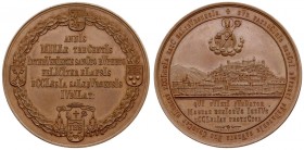 Austria Salzburg Medal 1882 from Drentwett; on the 1300th anniversary of the monastery. Averse: St. Rupert on cloud above cityscape. Reverse: Six line...