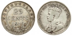 Canada NEWFOUNDLAND 25 Cents 1919C Averse: Crowned bust left. Reverse: Denomination and date within circle. Silver. KM 17