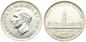 Canada 1 Dollar 1939 Royal Visit. Averse: Head left. Reverse: Tower at center of building; date and denomination below. Silver. KM 38