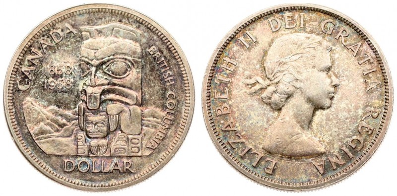 Canada 1 Dollar 1858-1958 British Columbia. Averse: Laureate bust right. Reverse...