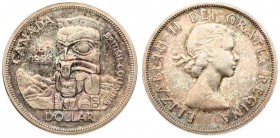 Canada 1 Dollar 1858-1958 British Columbia. Averse: Laureate bust right. Reverse: Totem Pole; dates at left; denomination below. Silver. KM 55