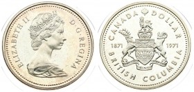 Canada 1 Dollar 1871-1971 British Columbia. Averse: Young bust right. Reverse: Crowned arms with supporters divide dates; maple at top divides denomin...