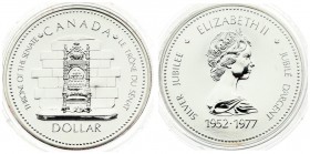 Canada 1 Dollar 1952-1977 Silver Jubilee. Averse: Young bust right; dates below. Reverse: Throne; denomination below. Silver. KM 118. With Box