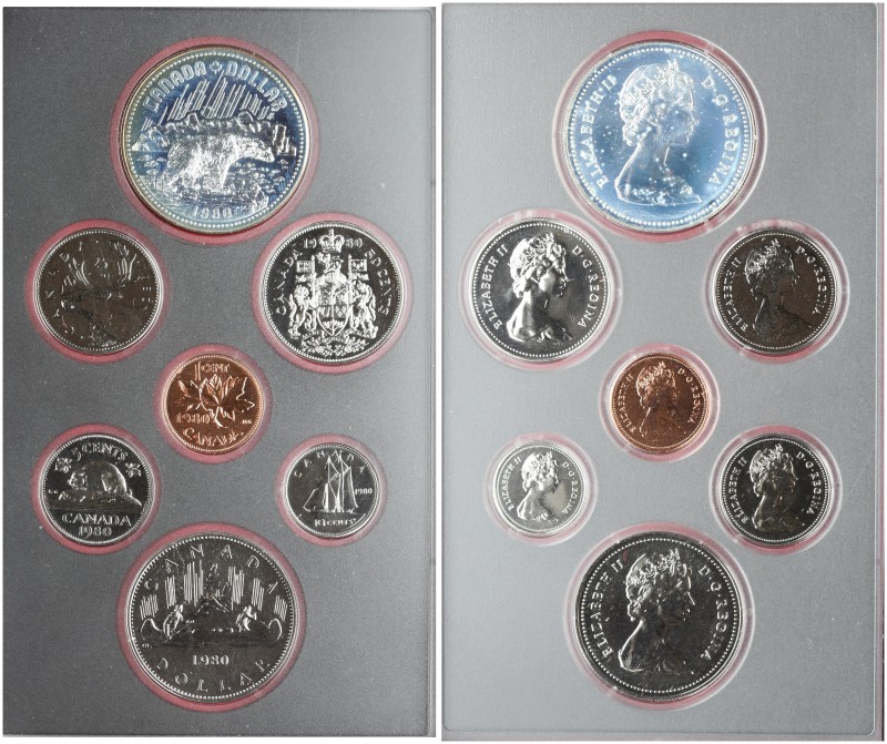 Canada 2.91 Dollar 1980 Set Polar Bear. Set of 7 Coins. KM.PS1. With Original Bo...