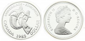 Canada 1 Dollar 1983 Edmonton University Games. Averse: Young bust right. Reverse: Athlete within game logo; date and denomination below. Silver. KM 1...