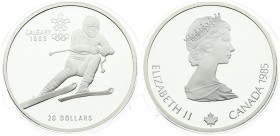Canada 20 Dollars 1985 1988 Calgary Olympics. Averse: Young bust right; maple leaf below; date at right. Reverse: Downhill skier; denomination below. ...