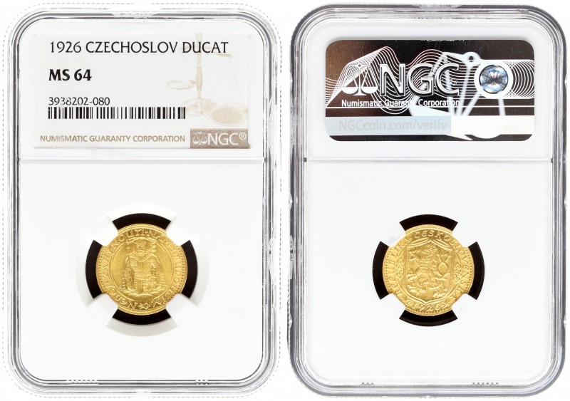 Czechoslovakia 1 Dukat 1926 Averse: Czech lion with Slovak shield date below. Re...