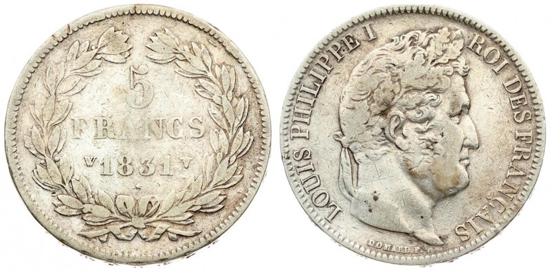 France 5 Francs 1831W Averse: Laureate head right. Averse Legend: LOUIS PHILIPPE...