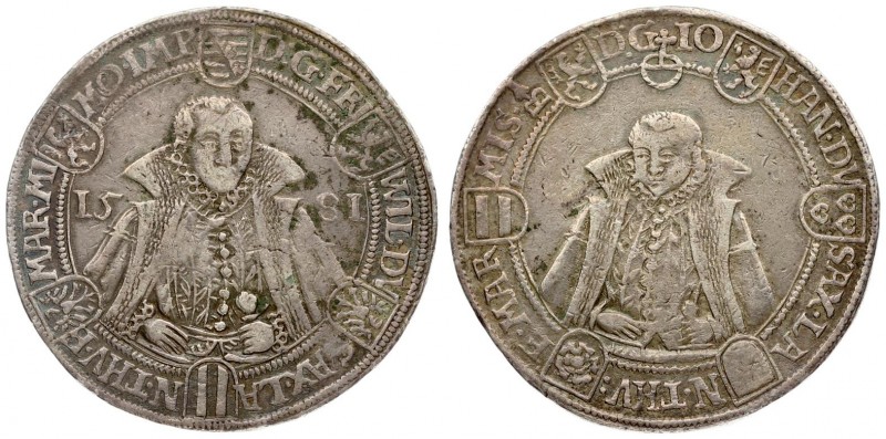 Germany SAXE-OLD-WEIMAR 1 Thaler 1581 Saalfeld. Friedrich Wilhelm I and Johann I...