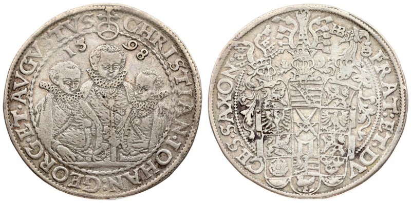 Germany SAXONY 1 Thaler 1598 HB. Dresden. Christian II. Johann Georg I. and Augu...