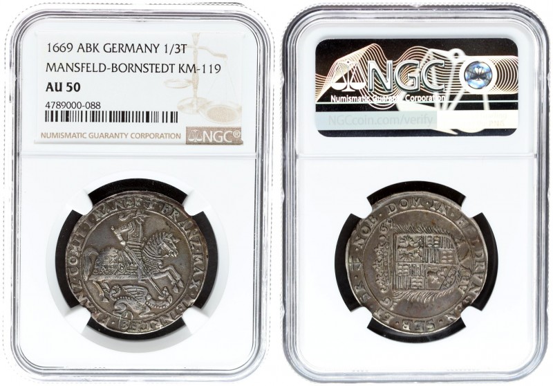 Germany MANSFELD-BORNSTEDT 1/3 Thaler 1669 ABK Franz Maximilian and Heinrich Fra...