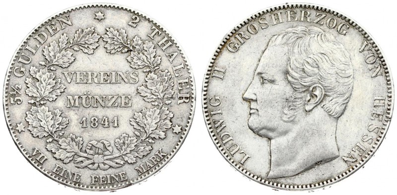 Germany HESSE-DARMSTADT 2 Thaler 1841 Ludwig II(1830-1848.). Averse: Head left. ...