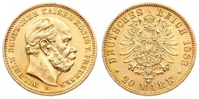 Germany PRUSSIA 20 Mark 1883A Wilhelm I(1861-1888). Averse: Head right. Averse L...