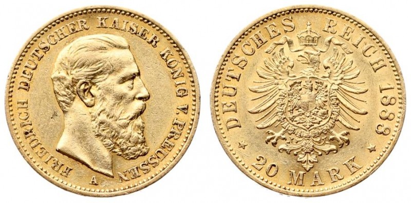 Germany PRUSSIA 20 Mark 1888A Friedrich III(1888). Averse: Head right. Averse Le...