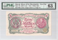 Germany Danzig 1 Million Mark 1923 Banknote Pick#24a. CM#G11a-b. № 94900. PMG 63 Choice Uncirculated