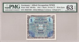 Germany Allied Occupatoin WWII 1 Mark 1944 Banknote. Pick#192d; SB192a. №88357530. PMG 63 Choice Uncirculated ONLY ONE BANKNOTE IN HIGHER GRADE