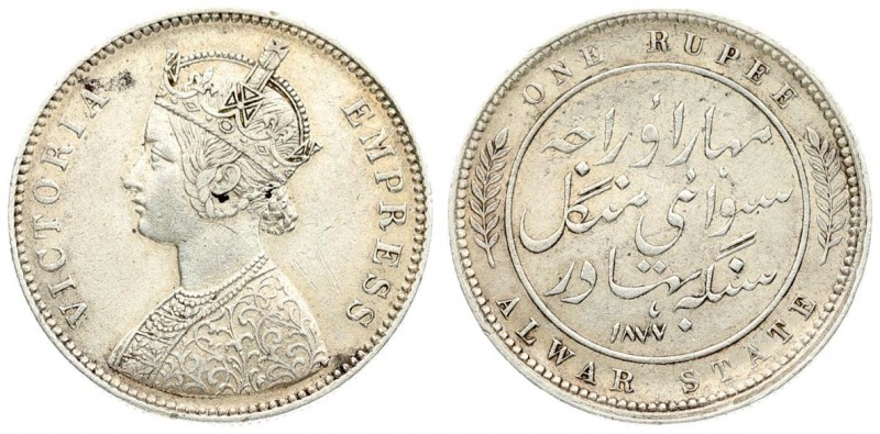 Great Britain India ALWAR 1 Rupee (1877) Averse: Crowned bust left. Averse Legen...