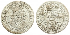 Poland 6 Groszy 1659 TLB Johann Casimir(1649–1668). Averse: Large crowned bust right in linear circle. Reverse: Crown above three shields. Silver. KM ...