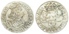 Poland 6 Groszy 1660 TLB John II Casimir Vasa (1649–1668). Averse: Large crowned bust right in linear circle. Reverse: Crown above three shields. Silv...