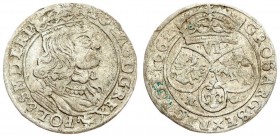 Poland 6 Groszy 1662 NG John II Casimir Vasa (1649–1668). Averse: Large crowned bust right in linear circle. Reverse: Crown above three shields. Silve...