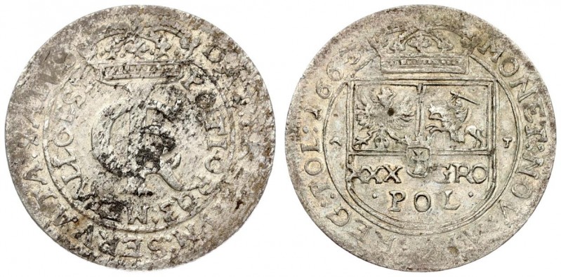 Poland 1 Zloty (tymf) 1663 AT Krakow RARE. John II Casimir Vasa(1648-1668). Aver...