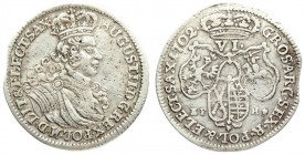 Poland 6 Groszy 1702 EPH August II(1697–1733). Averse: Small crowned bust of August II right. Reverse: Crown above three shields. Silver. KM 135; Kahn...