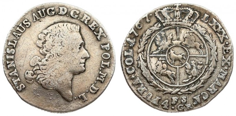 Poland 4 Groszy 1767 FS Stanislaus Augustus(1764-1795). Averse: Crowned bust rig...