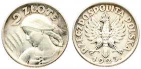 Poland 2 Zlote 1925 (London) Dot after date. Averse: Crowned eagle with wings open. Reverse: Head left. Edge Description: Reeded. Silver. Y 16; Parchi...