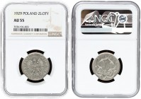 Poland 1 Zloty 1929(w) Averse: Crowned eagle with wings open. Reverse: Value within stylized design. Nickel. Y 14; Parchimowicz 108. NGC AU 55