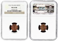 Poland 1 Grosz 1932(w) Averse: Crowned eagle with wings open. Reverse: Stylized value. Bronze. Y 8a; Parchimowicz 101g. NGC MS 65 RB Rare