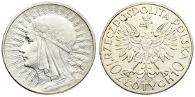 Poland 10 Zlotych 1932(L). Averse: National arms flanked by value. Averse Legend: RZECZPOSPOLITA POLSKA. Reverse: Radiant head of Queen Jadwiga left. ...