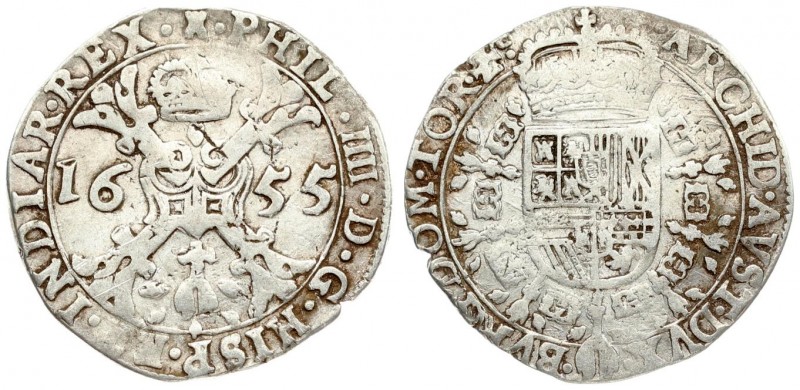 Spanish Netherlands TOURNAI 1/2 Patagon 1655 Philip IV (1621-1665). Averse: St. ...