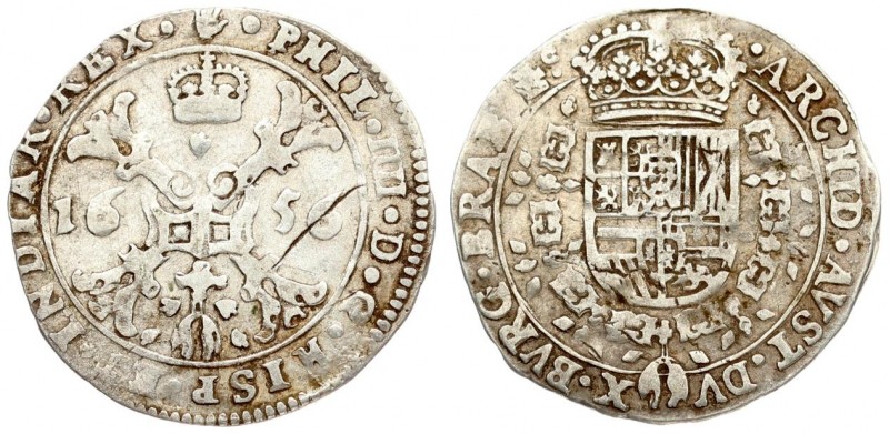 Spanish Netherlands BRABANT 1/4 Patagon 1656 Antwerp. Philip IV(1621-1665). Aver...