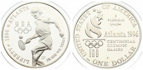 USA 1 Dollar 1996 Atlanta Centennial Olympic Games - Tennis. Averse: A woman playing tennis about to hit the ball. Olympic rings to left. Lettering: L...