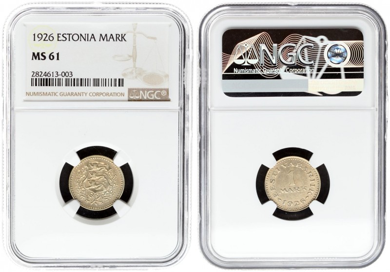 Estonia 1 Mark 1926 Averse: National arms within wreath. Reverse: Denomination. ...