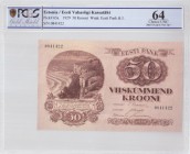 Estonia 50 Krooni 1929 Banknote Pick# 65a № 0841422. PCGS 64 Choise UNC