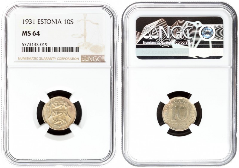 Estonia 10 Senti 1931 Averse: National arms divide date. Reverse: Denomination. ...