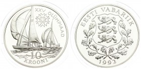 Estonia 10 Krooni 1992 Barcelona Olympic Games Sail Boats. Averse: National arms wreath surrounds date below. Reverse: Two sail boats denomination bel...