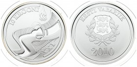 Estonia 10 Krooni 2010 Vancouver Winter Olympics. Averse: National arms within wreath date below. Reverse: Two stylized cross county skiers right. Sil...