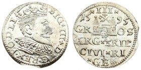 Latvia 3 Groszy 1595 Riga. Sigismund III Vasa (1587-1632). Averse: Crowned bust right. Reverse: Value; divided date; symbols and two-line inscription ...